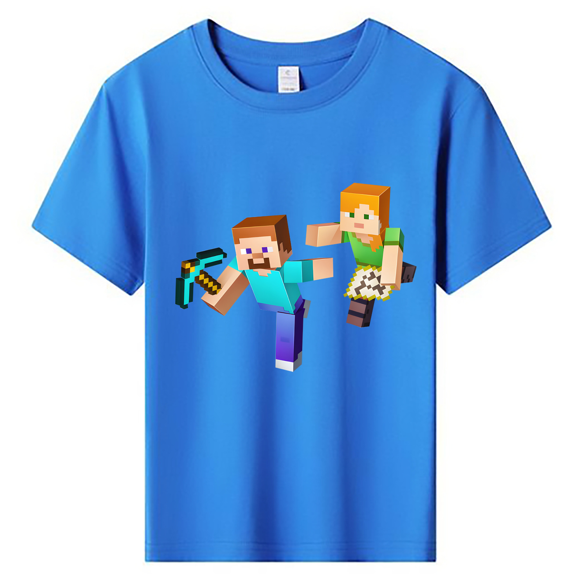 （画像用） マインクラフト ブロックの世界 Minecraft MC Block world 綿100％キッズTシャツ（フロントプリント）